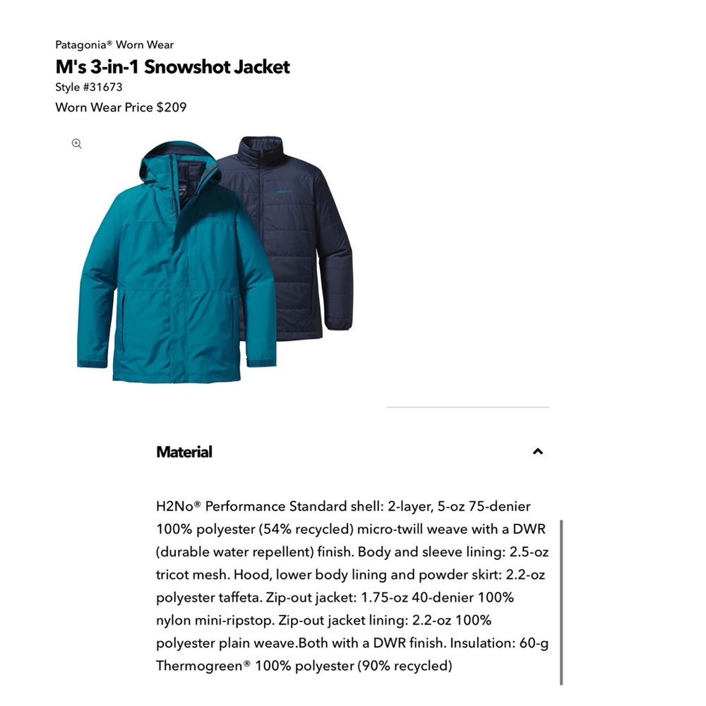 Patagonia Men’s 3-in-1 Snowshot Jacket Blue Men’s XL - Picture 2 of 13